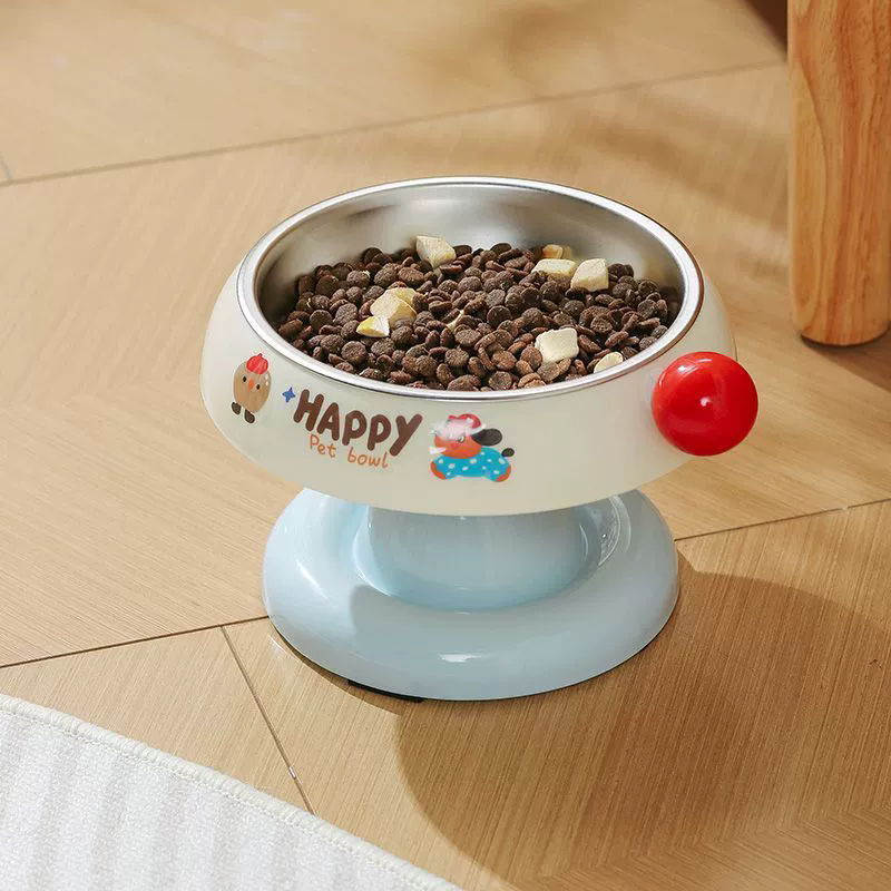 Cute Cartoon Elevated Pet Bowl Stainless Steel Bowl Neck Protection Neck Protection Anti-Choking Non-Slip Pet Feeder Supplies