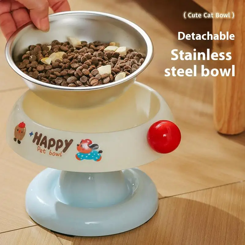 Cute Cartoon Elevated Pet Bowl Stainless Steel Bowl Neck Protection Neck Protection Anti-Choking Non-Slip Pet Feeder Supplies