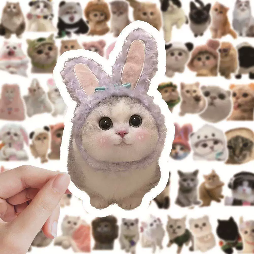 60PCS Cute Kittens Cats MEME Waterproof Stickers For Notebook Laptop Helmet Decal
