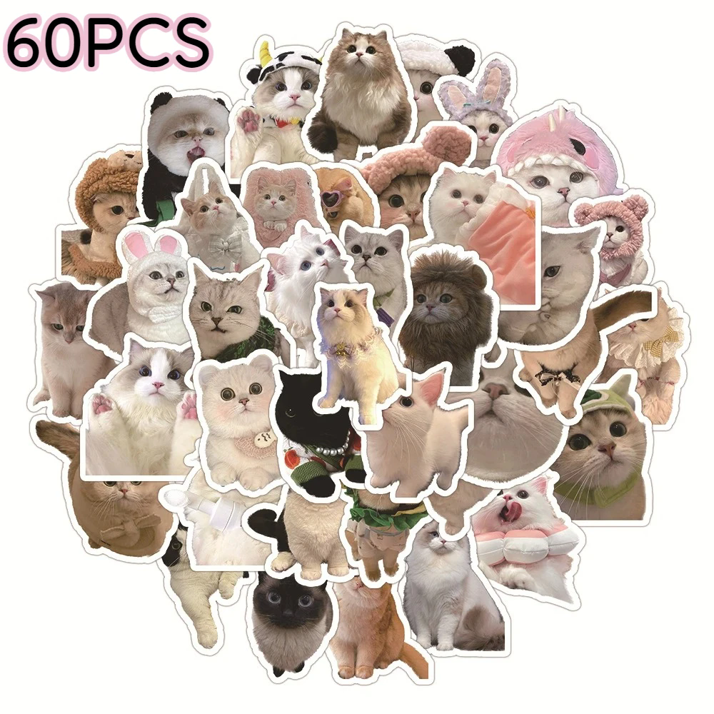 60PCS Cute Kittens Cats MEME Waterproof Stickers For Notebook Laptop Helmet Decal