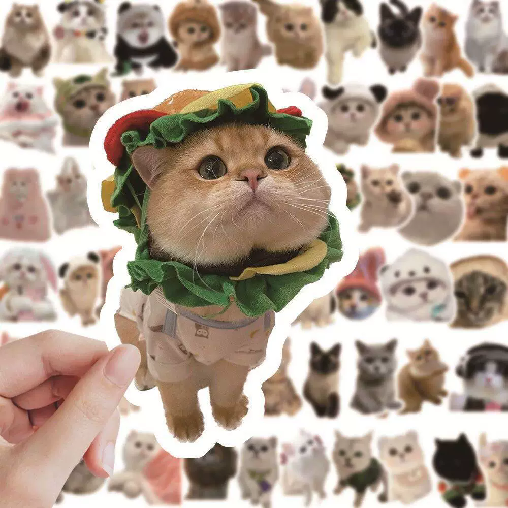 60PCS Cute Kittens Cats MEME Waterproof Stickers For Notebook Laptop Helmet Decal