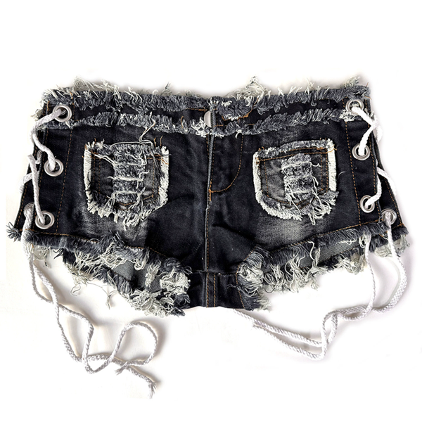 1PC    Women Denim Ripped Shorts Sexy Low Waist Jeans Female Summer Denim Knotted Band Mini Shorts Dj Club Party Hotpants