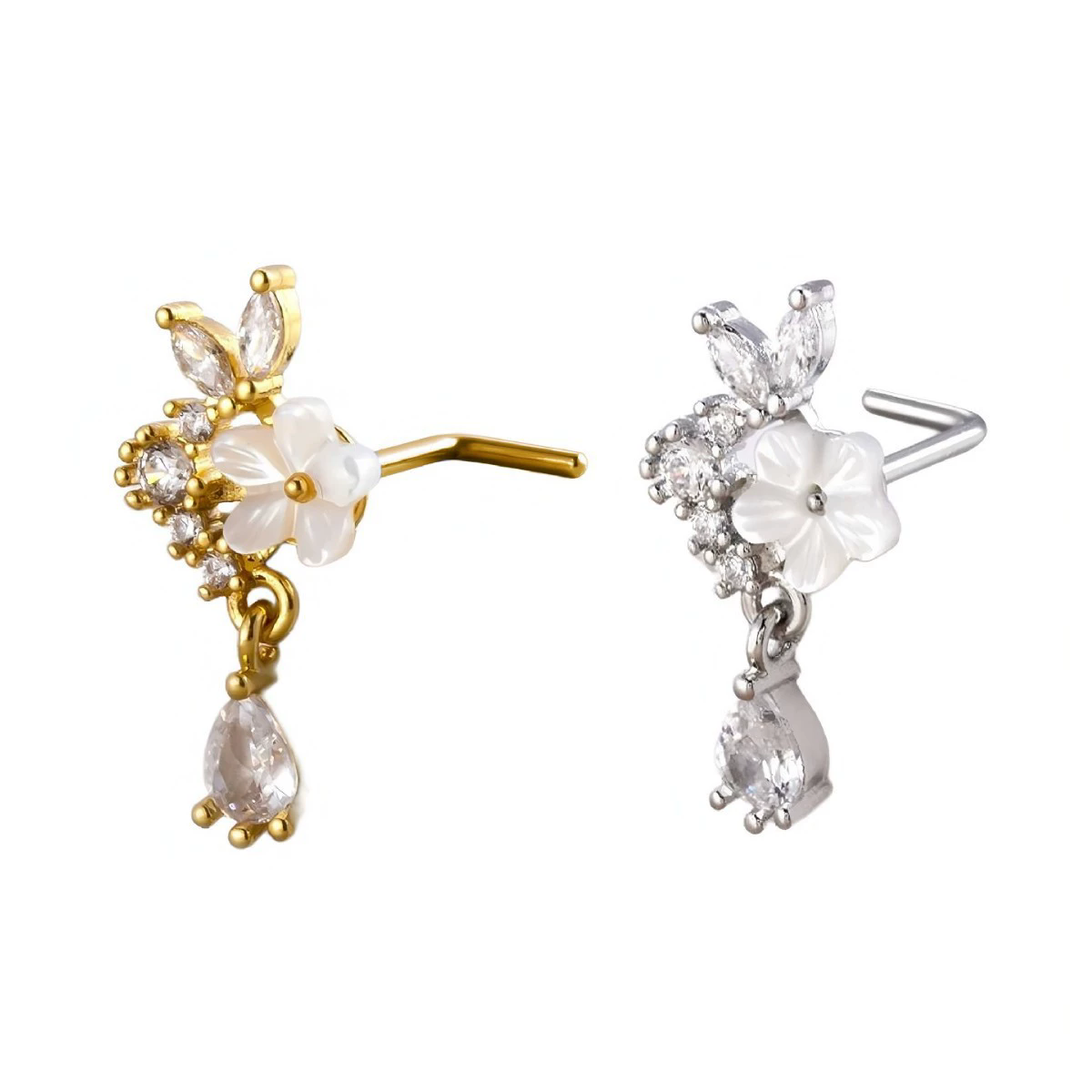 1PC New Design Stainless Steel Nose Studs Flower Dangle Nose Piercing Non Tarnish Stud Nose Ring Wholesale Piercing Jewelry A-2183