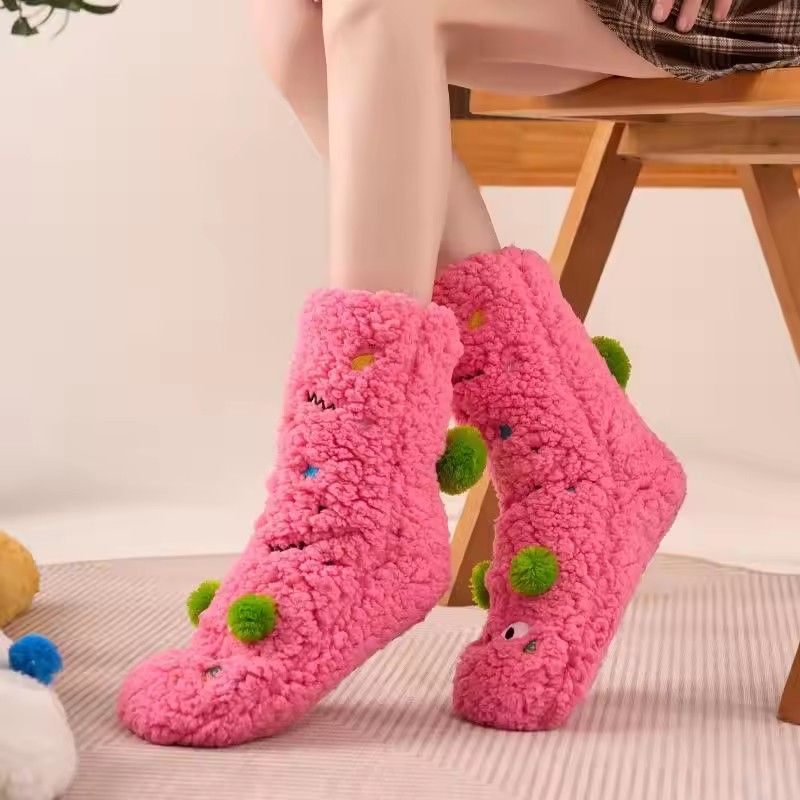 Fluffy Socks for Adult Mid-calf Women's Soft Non-Slip Slipper Sock Plush Cartoon Christmas Sock Warm Home Sox Floor Socks