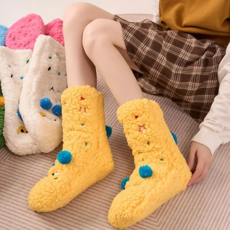 Fluffy Socks for Adult Mid-calf Women's Soft Non-Slip Slipper Sock Plush Cartoon Christmas Sock Warm Home Sox Floor Socks