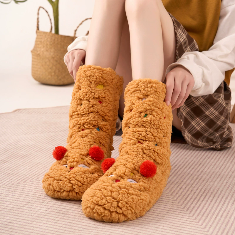 Fluffy Socks for Adult Mid-calf Women's Soft Non-Slip Slipper Sock Plush Cartoon Christmas Sock Warm Home Sox Floor Socks