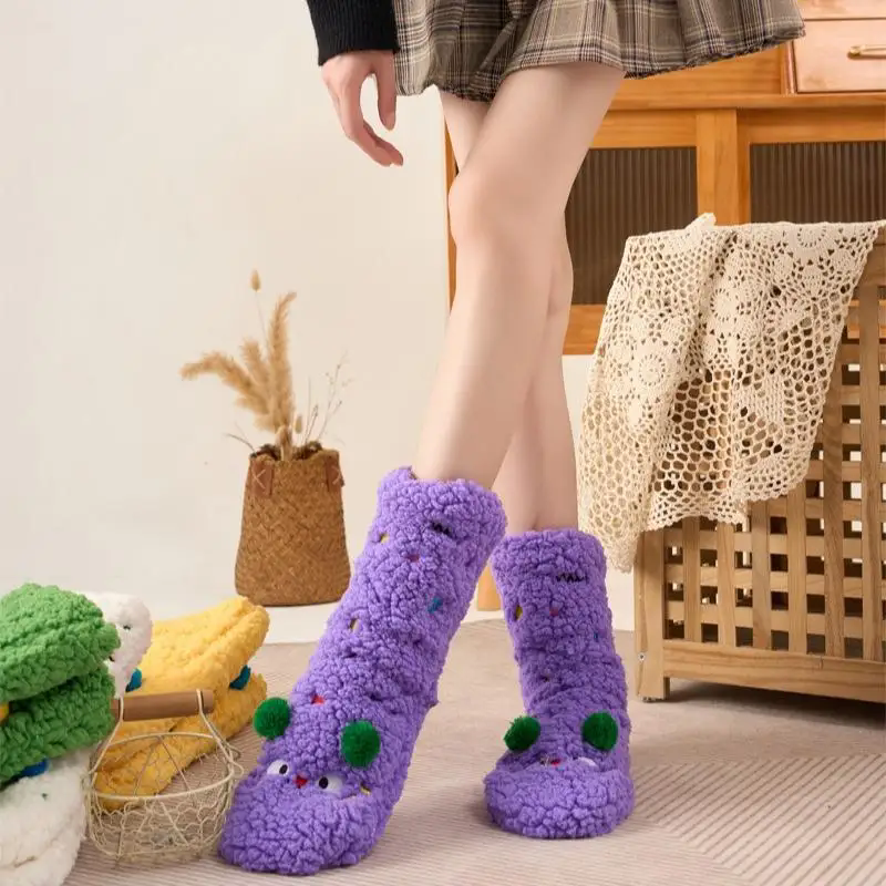 Fluffy Socks for Adult Mid-calf Women's Soft Non-Slip Slipper Sock Plush Cartoon Christmas Sock Warm Home Sox Floor Socks