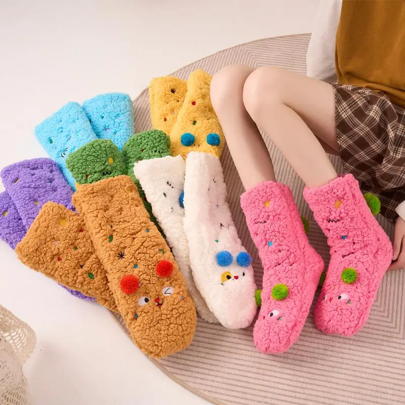 Fluffy Socks for Adult Mid-calf Women's Soft Non-Slip Slipper Sock Plush Cartoon Christmas Sock Warm Home Sox Floor Socks