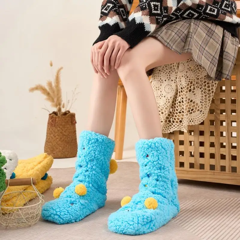 Fluffy Socks for Adult Mid-calf Women's Soft Non-Slip Slipper Sock Plush Cartoon Christmas Sock Warm Home Sox Floor Socks
