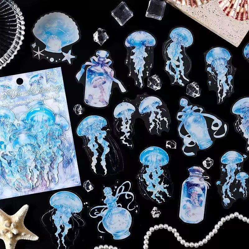 30PCS Jellyfish Sticker Package PET Sticker PET Materials DIY Scrapbooking Collage Stationery Decor Junk Journal Sticker