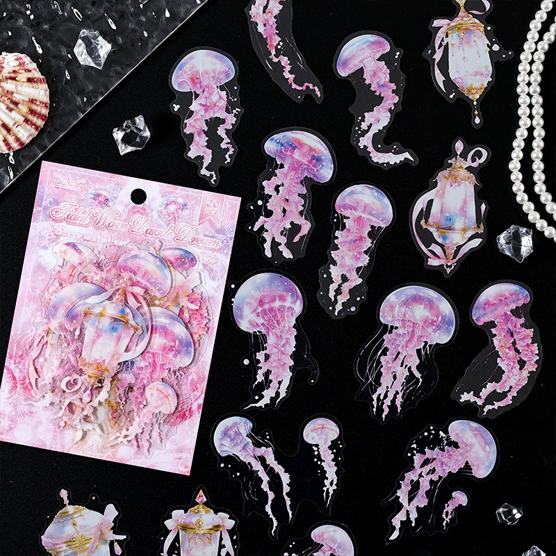 30PCS Jellyfish Sticker Package PET Sticker PET Materials DIY Scrapbooking Collage Stationery Decor Junk Journal Sticker