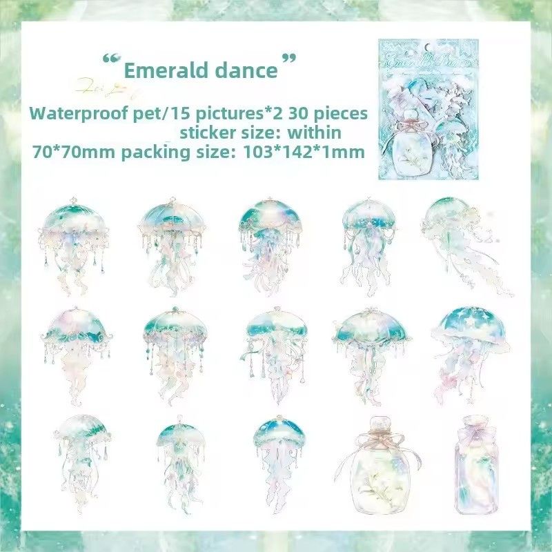 30PCS Jellyfish Sticker Package PET Sticker PET Materials DIY Scrapbooking Collage Stationery Decor Junk Journal Sticker