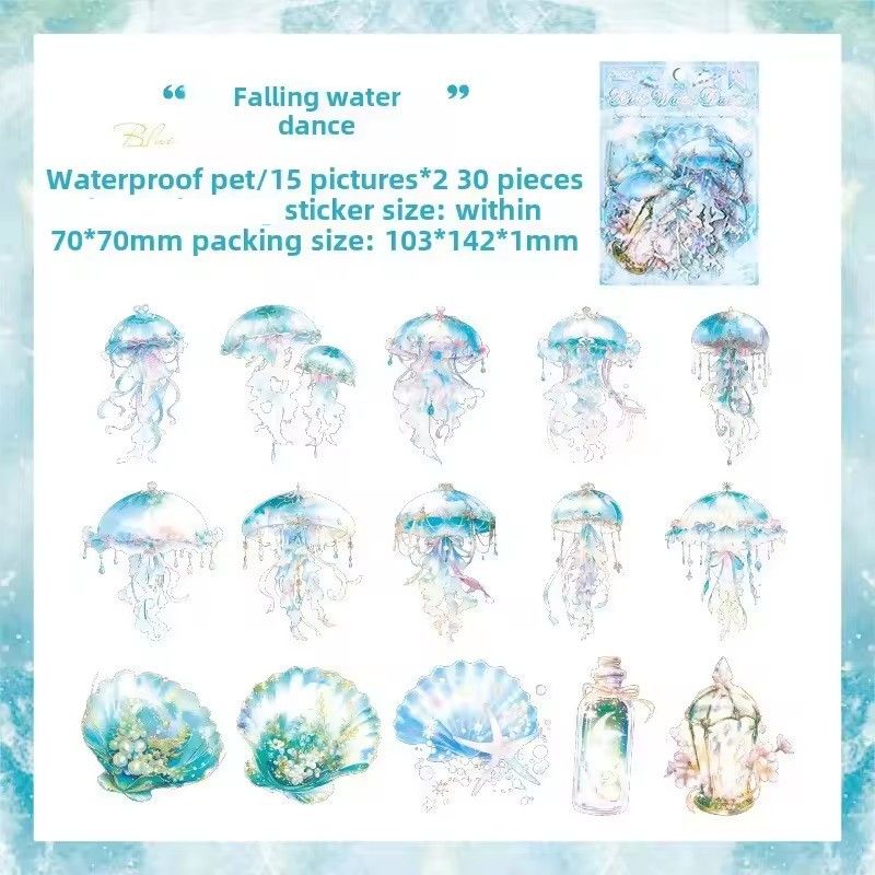30PCS Jellyfish Sticker Package PET Sticker PET Materials DIY Scrapbooking Collage Stationery Decor Junk Journal Sticker