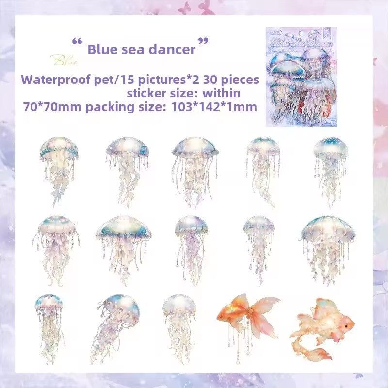 30PCS Jellyfish Sticker Package PET Sticker PET Materials DIY Scrapbooking Collage Stationery Decor Junk Journal Sticker