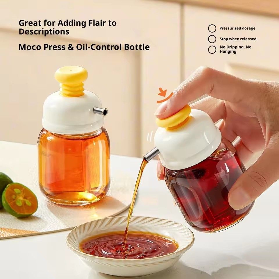 Mini Press-Style Oil Dispenser 100ml Cooking Oil Jar Glass Bottle Press Type Seasoning Storage Bottle Spice Oil Control Bottle