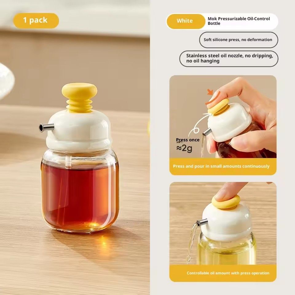 Mini Press-Style Oil Dispenser 100ml Cooking Oil Jar Glass Bottle Press Type Seasoning Storage Bottle Spice Oil Control Bottle