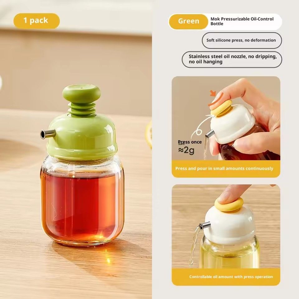 Mini Press-Style Oil Dispenser 100ml Cooking Oil Jar Glass Bottle Press Type Seasoning Storage Bottle Spice Oil Control Bottle