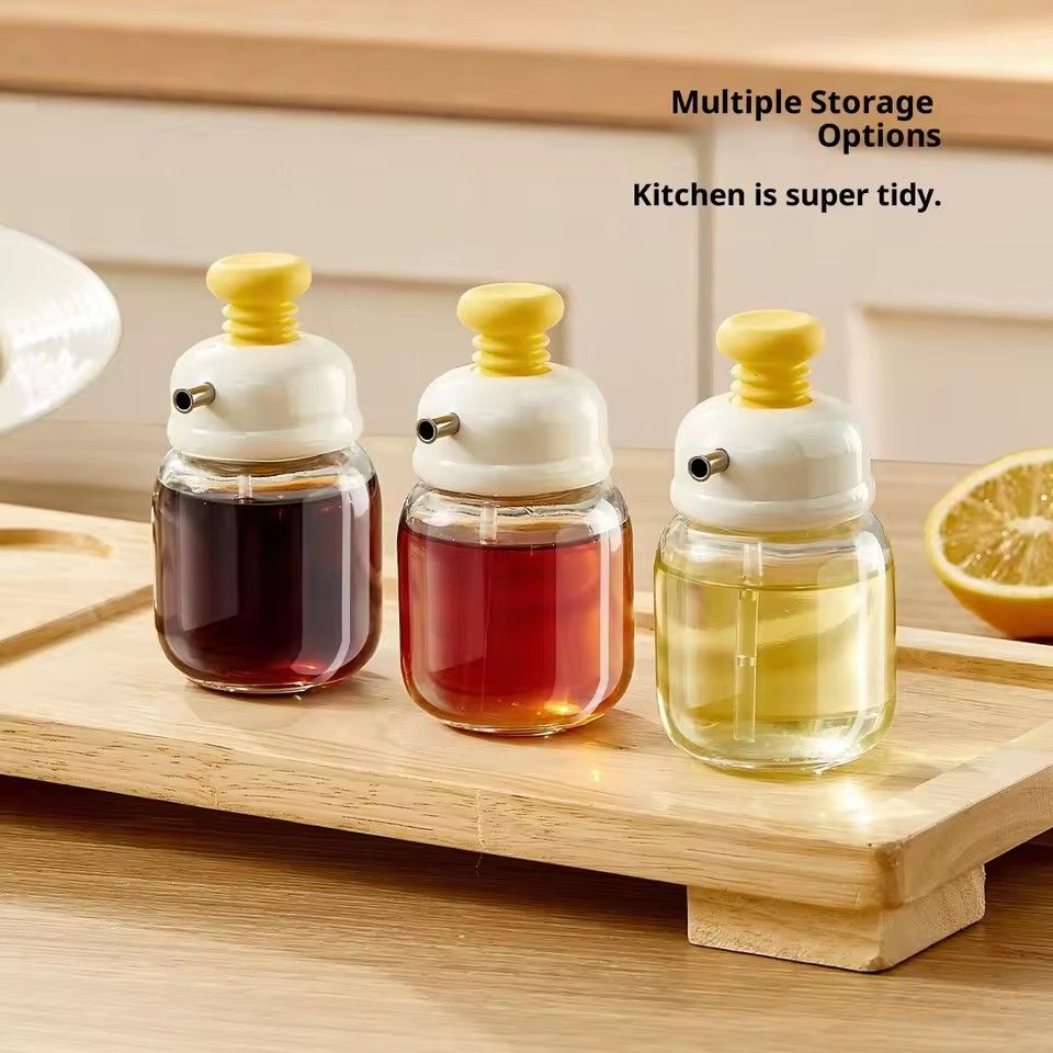 Mini Press-Style Oil Dispenser 100ml Cooking Oil Jar Glass Bottle Press Type Seasoning Storage Bottle Spice Oil Control Bottle