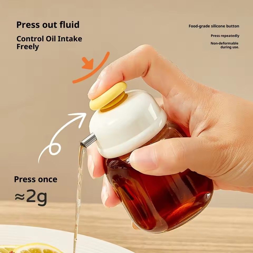 Mini Press-Style Oil Dispenser 100ml Cooking Oil Jar Glass Bottle Press Type Seasoning Storage Bottle Spice Oil Control Bottle
