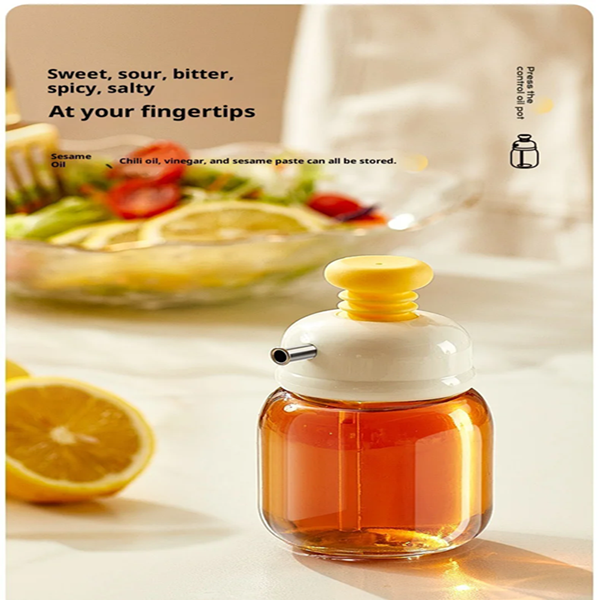 Mini Press-Style Oil Dispenser 100ml Cooking Oil Jar Glass Bottle Press Type Seasoning Storage Bottle Spice Oil Control Bottle