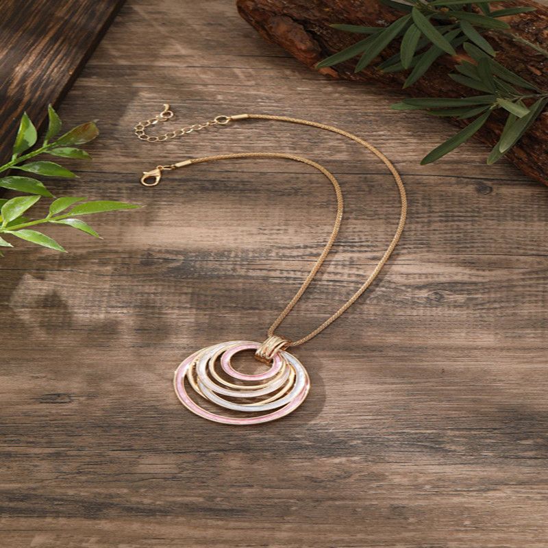 1PC    Women's New Color Oil Circular Hollow Geometric E Pendant Necklace with Personalized Creativity