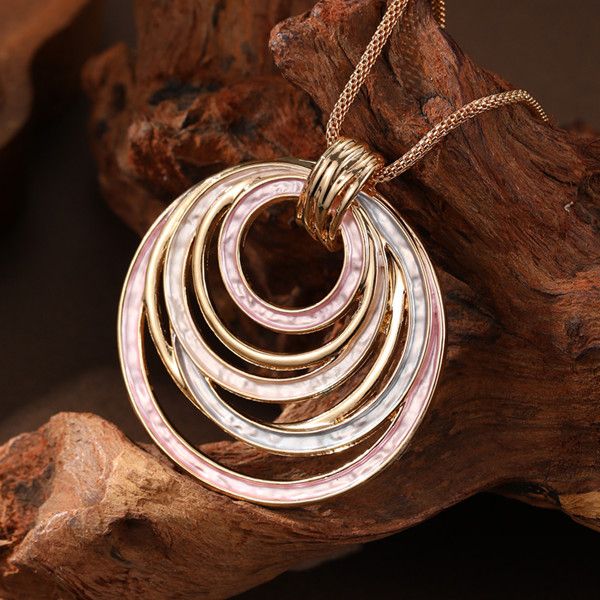 1PC    Women's New Color Oil Circular Hollow Geometric E Pendant Necklace with Personalized Creativity