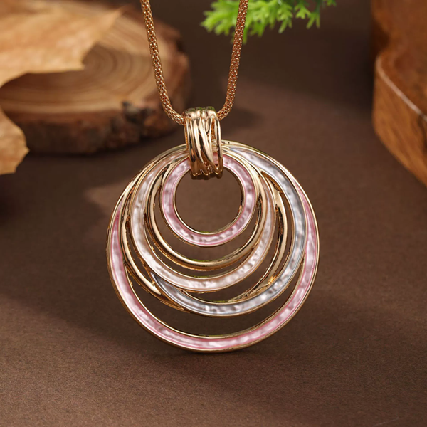 1PC    Women's New Color Oil Circular Hollow Geometric E Pendant Necklace with Personalized Creativity