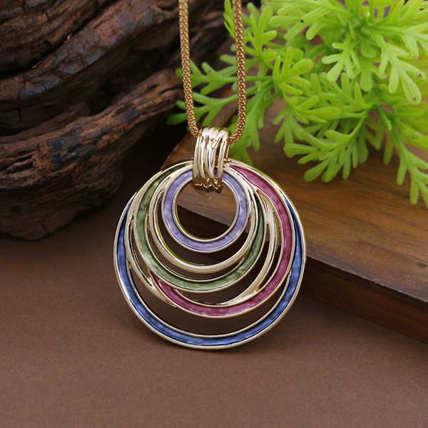 1PC    Women's New Color Oil Circular Hollow Geometric E Pendant Necklace with Personalized Creativity