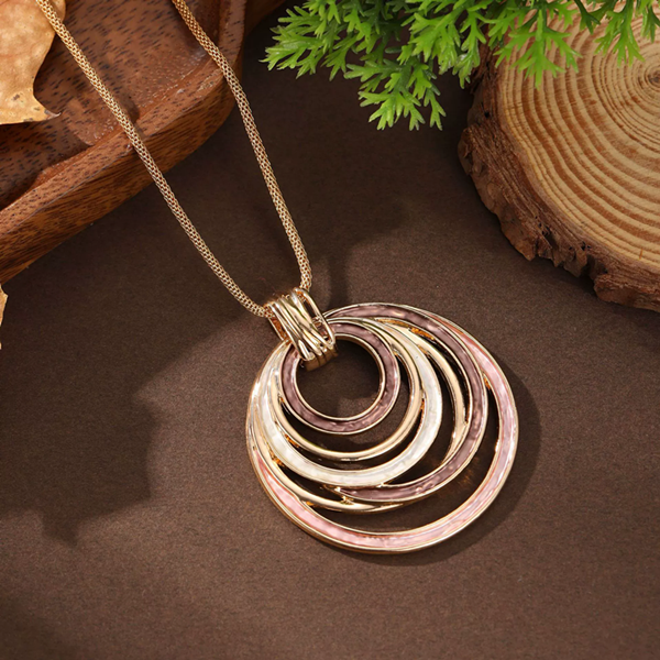 1PC    Women's New Color Oil Circular Hollow Geometric E Pendant Necklace with Personalized Creativity