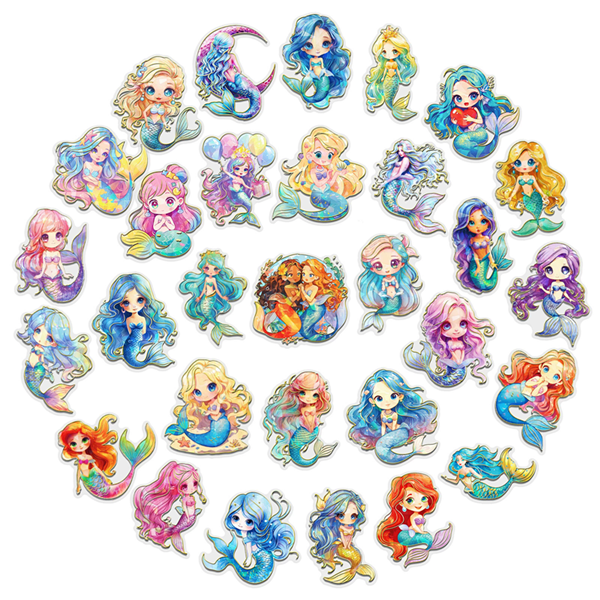 30PCS Creative Fairy Tale Princess INS Transparent Stickers Mermaid Decoration Laptop Stickers Graffiti Stickers