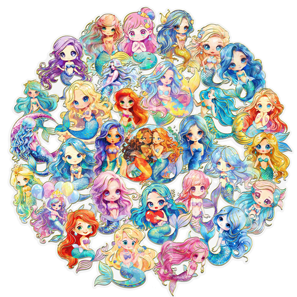 30PCS Creative Fairy Tale Princess INS Transparent Stickers Mermaid Decoration Laptop Stickers Graffiti Stickers