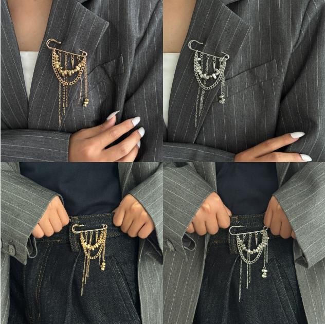 2026 Multi-Functional Chain Tassel Brooches for Women Handmade Beaded Chain Pin Fixator Trouser Leg Simple Clothes Accessory