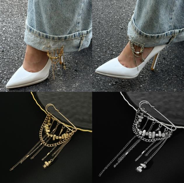 2026 Multi-Functional Chain Tassel Brooches for Women Handmade Beaded Chain Pin Fixator Trouser Leg Simple Clothes Accessory