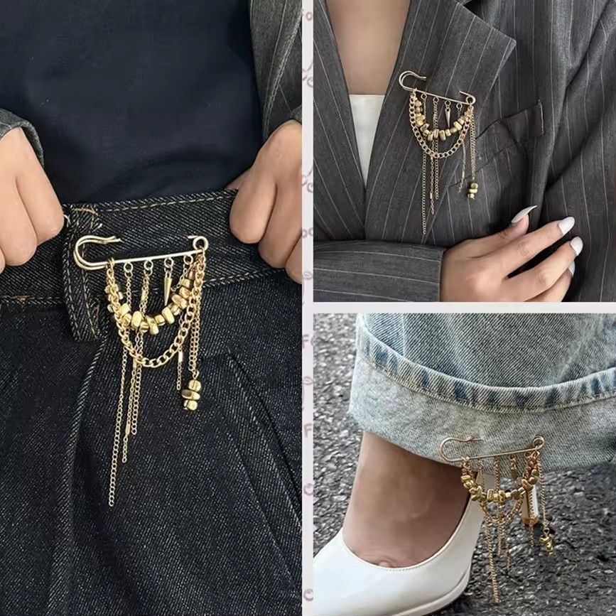 2026 Multi-Functional Chain Tassel Brooches for Women Handmade Beaded Chain Pin Fixator Trouser Leg Simple Clothes Accessory