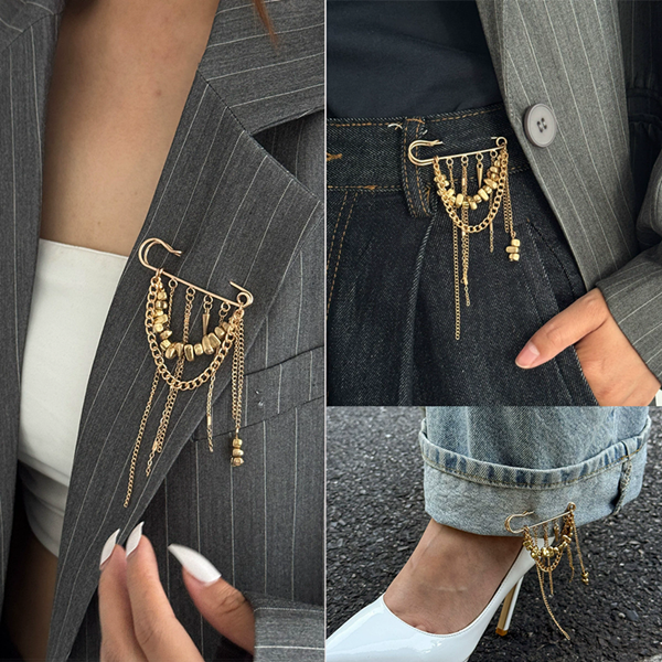 2026 Multi-Functional Chain Tassel Brooches for Women Handmade Beaded Chain Pin Fixator Trouser Leg Simple Clothes Accessory