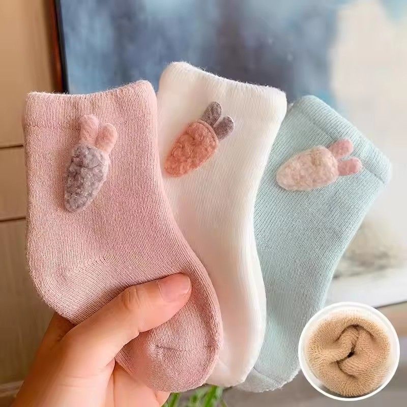 3 Pairs Kids Winter Socks Cute Cartoon Bear Rabbit Thick Plush Warm Middle Tube Socks for Boy Girl Newborn Anti-Cold Sleep Socks
