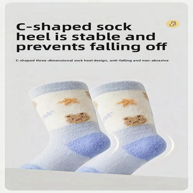 3 Pairs Kids Winter Socks Cute Cartoon Bear Rabbit Thick Plush Warm Middle Tube Socks for Boy Girl Newborn Anti-Cold Sleep Socks