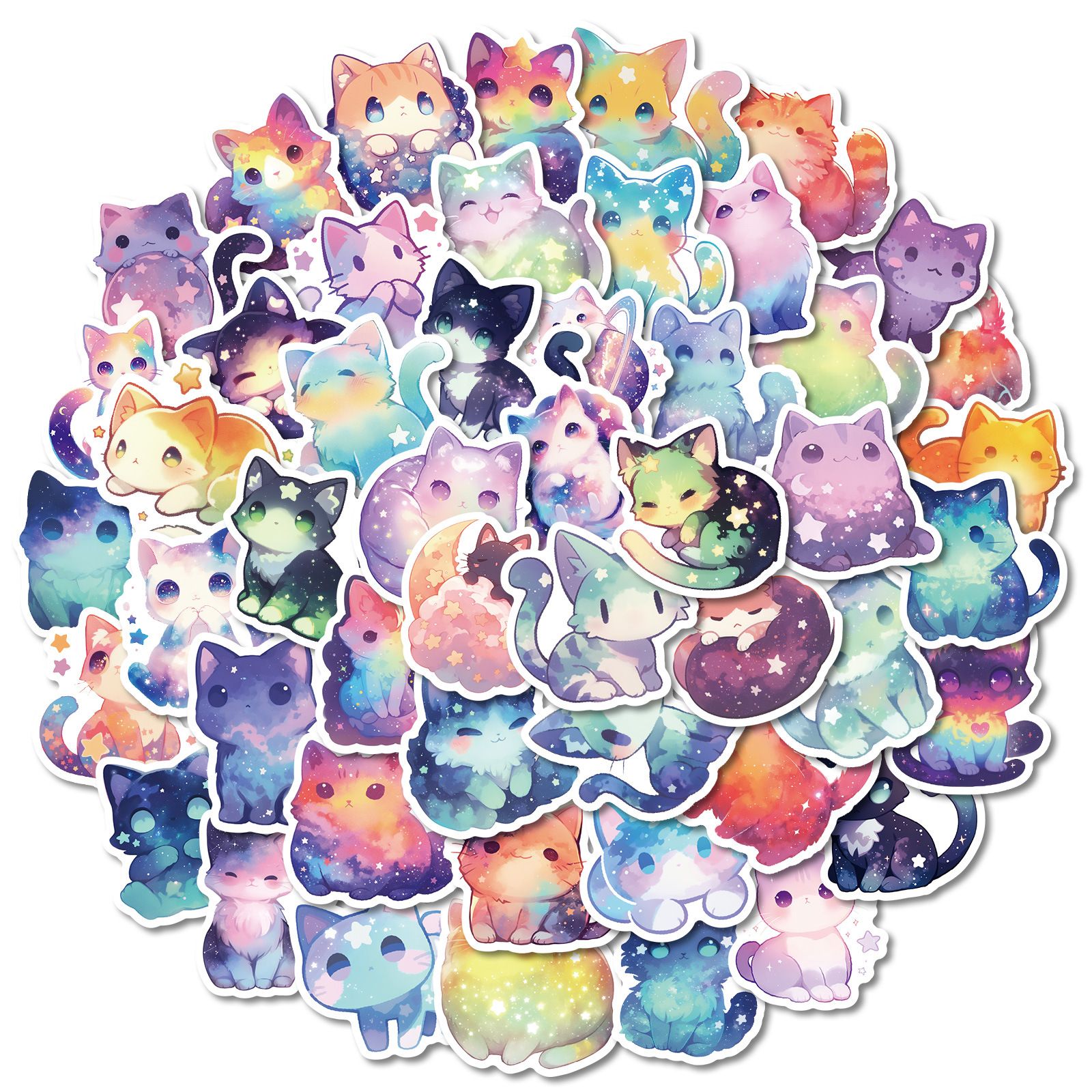 50PCS   Dream Star Cat Sticky PVC Sticker Aesthetic Stationery DIY Decoration Scrapbooking School Supplies for Kids
