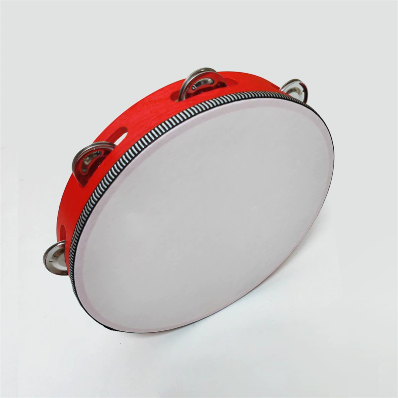 1Pc Wooden Tambourine 8/10-Inch Beige Rim with Metal Jingles Musical Educational Percussion Instrument for Concert Church Pa