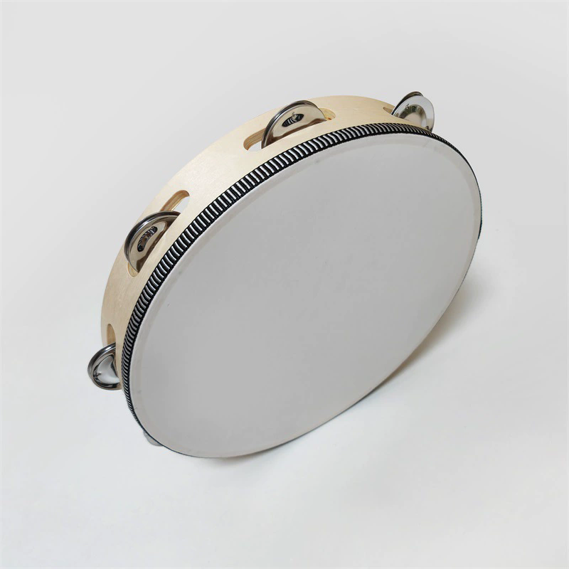 1Pc Wooden Tambourine 8/10-Inch Beige Rim with Metal Jingles Musical Educational Percussion Instrument for Concert Church Pa
