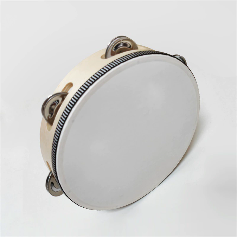 1Pc Wooden Tambourine 8/10-Inch Beige Rim with Metal Jingles Musical Educational Percussion Instrument for Concert Church Pa