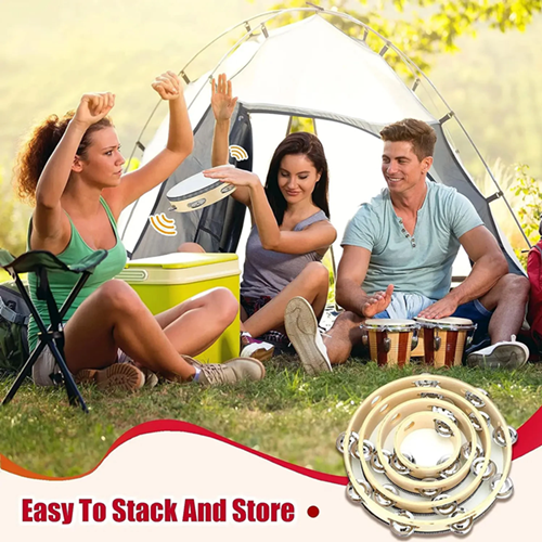 1Pc Wooden Tambourine 8/10-Inch Beige Rim with Metal Jingles Musical Educational Percussion Instrument for Concert Church Pa