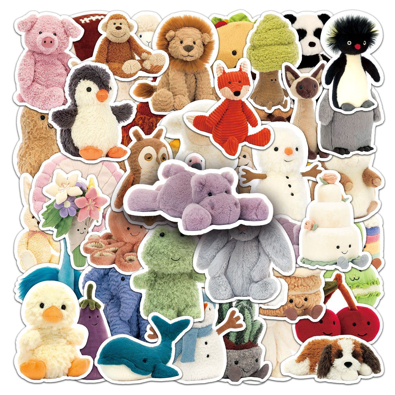 51PCS   Cute Doll Plush Rabbit Bear Penguin Cartoon Stickers Waterproof Decorative Luggage Laptop Phone Scrapbook Sticker