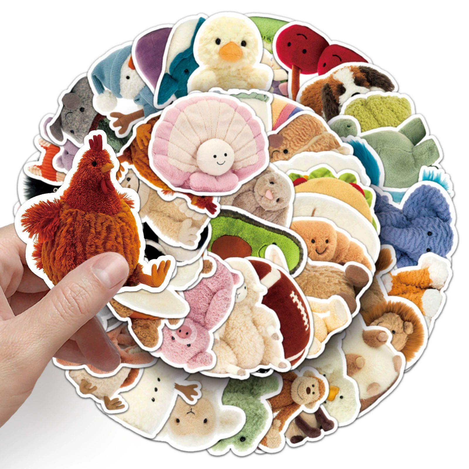 51PCS   Cute Doll Plush Rabbit Bear Penguin Cartoon Stickers Waterproof Decorative Luggage Laptop Phone Scrapbook Sticker