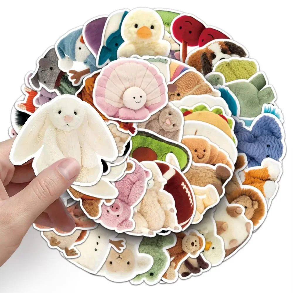 51PCS   Cute Doll Plush Rabbit Bear Penguin Cartoon Stickers Waterproof Decorative Luggage Laptop Phone Scrapbook Sticker