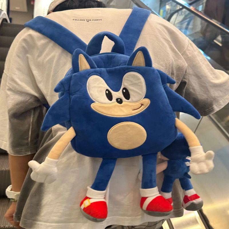 2025 new Sonic X Mickey plush backpack for female college students, casual daily cartoon backpack