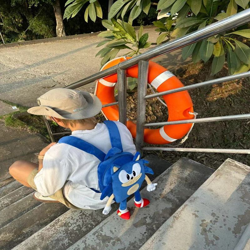 2025 new Sonic X Mickey plush backpack for female college students, casual daily cartoon backpack