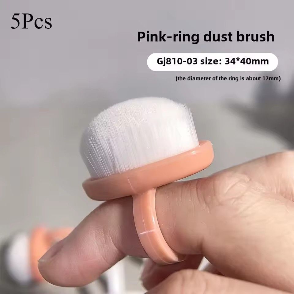 5Pcs Plastic Nail Art Dust Cleaning Brush Professional Nail Brush Button Type Oval Gel Dust Cleaning Makeup Ring Manicure Tool