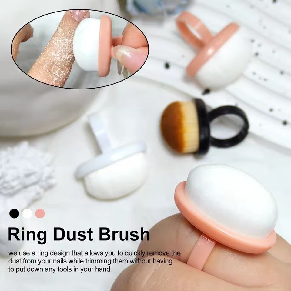 5Pcs Plastic Nail Art Dust Cleaning Brush Professional Nail Brush Button Type Oval Gel Dust Cleaning Makeup Ring Manicure Tool