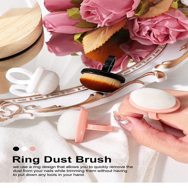 5Pcs Plastic Nail Art Dust Cleaning Brush Professional Nail Brush Button Type Oval Gel Dust Cleaning Makeup Ring Manicure Tool